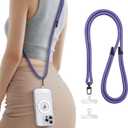 SSLOTSCASE for Phone Lanyard Crossbody with 2X TPU Clear Phone Tabs, Multifuctional Double Flexible Neck Strap, Durable Sturdiness Carabiner, Lightweight Comfortable, Wrist for Women Men, Purple