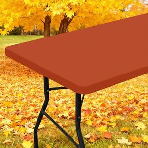 Smiry Rectangle Picnic Table Cloth, Waterproof Elastic Fitted Tablecloths for 8 Foot Tables, Washable Polyester Table Cover for Camping, Indoor and Outdoor (Rust, 30"x96")
