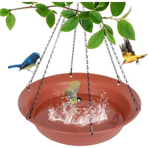 Hanging Bird Bath, Hanging Bird Water Feeder for Outdoors, Feeder Bowl, 1 Pack Birdbath Tray Accessories for Outside, Plastic Birdbaths Tray for Garden Patio Decoration (20", Terra Cotta)
