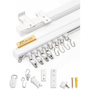 Ceiling Curtain Track Set, Ceiling or Wall Mount 6ft - 9ft, Aluminum Heavy-Duty Curtain Rails, Room Divider Curtain Track for Bedroom, With Silent Slide, Clips and HooksWhite