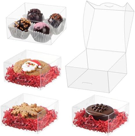 ROSPAKTEK 100 Pack Clear Chocolate Truffle Boxes (3¼x3¼x1½ Inches, for 4) - Fits Soap, Macarons,