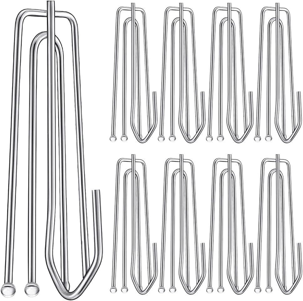 60PCS Stainless Steel Drapery Hook and Pin for Pleated Drapes 4 Prongs Pinch Pleat Clips Traverse Pleater 4 End Curtain Hangers for Window Door Bathroom Curtain (2.7" x 1" x 0.6")