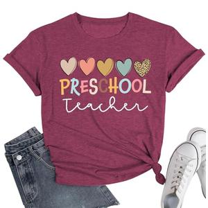 Teacher Shirts Women Preschool Shirt Back to School Shirt Short Sleeve Tee Tops, Small