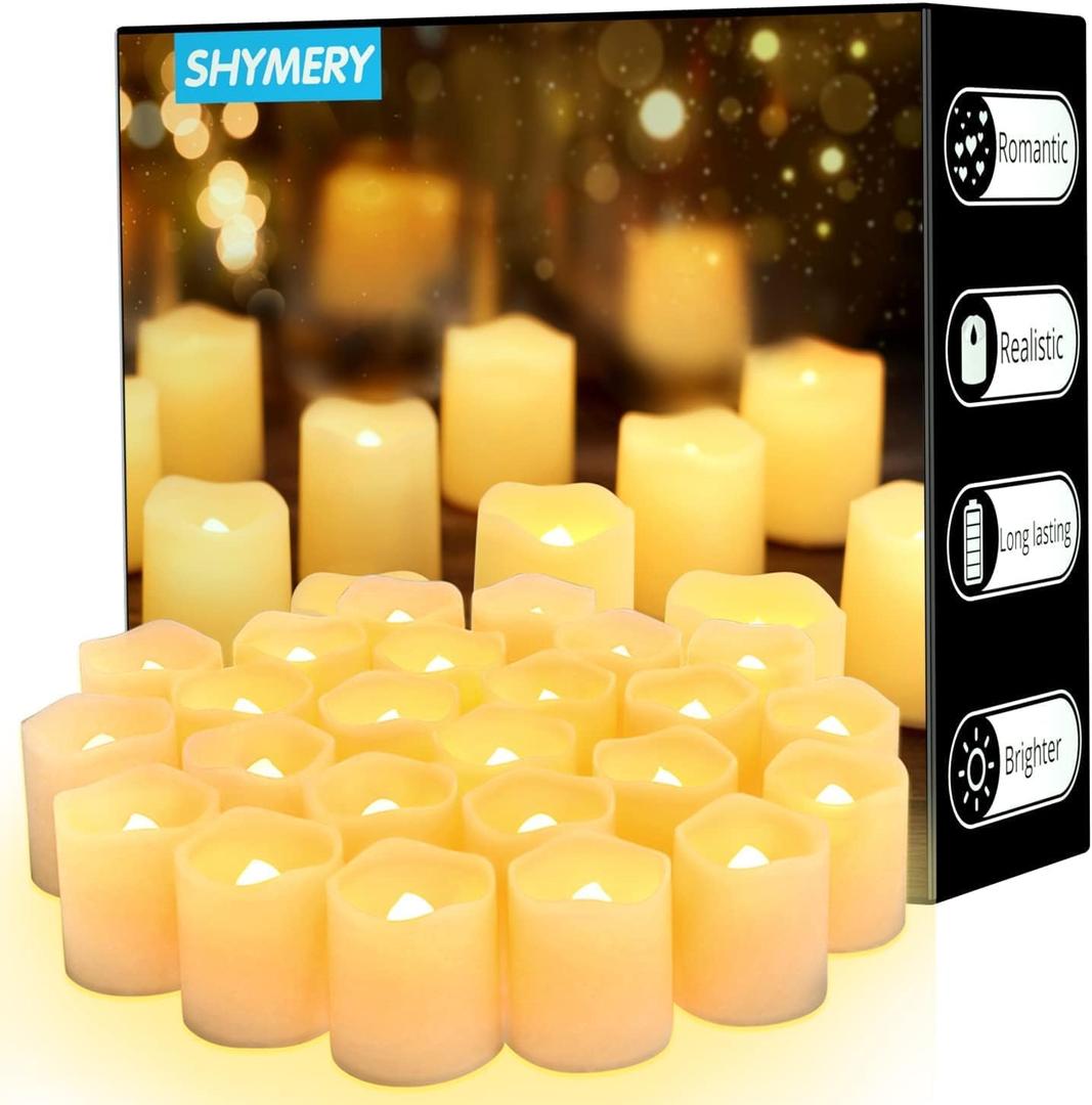 SHYMERY Flameless Votive Candles,50 Pack Flickering Electric Fake Battery Operated LED Candles,200+Hour Long Lasting LED Tea Lights for Wedding,Halloween,Christmas,Party and Holiday Decoration (Warm White-50pcs)