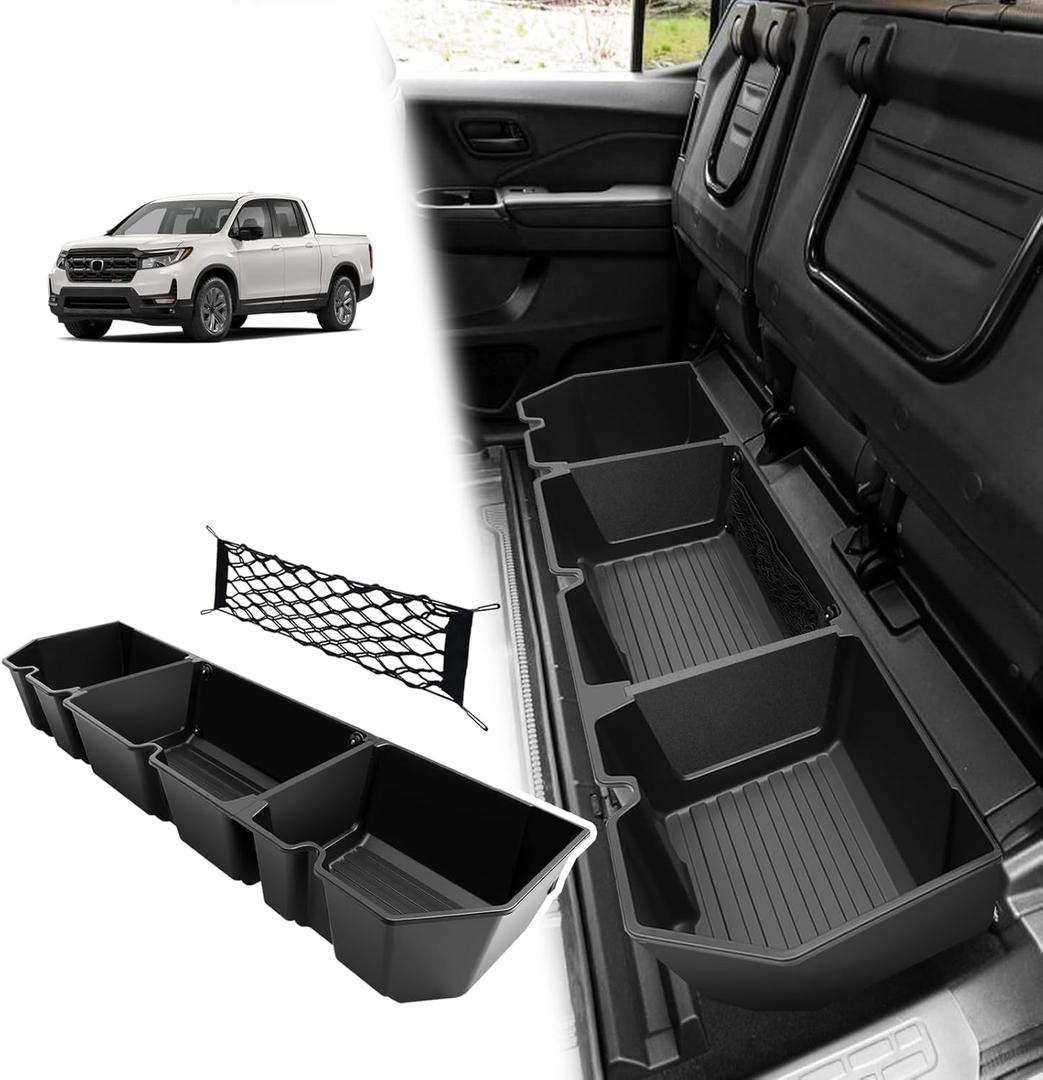 VaultsOnWheels Under Seat Storage Box Compatible with 2026 2025 2024 2023 2022 2017-2021 Honda Ridgeline Accessories Custom Fit Durable Detachable Rear Underseat Organizer