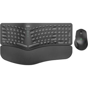 Nulea KM75 Advanced Ergonomic Wireless Keyboard and Mouse Combo, Comfortable Natural Typing, Palm Rest, Multi-Device (Bluetooth, 2.4G, Wired), Rechargeable, for Multi-OS, Windows, Mac, Android(Black) (A-Black)