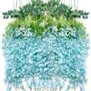 Artificial Flowers Hanging Flowers, Fake Wisteria Flower Garland Silk Vines Rattan String Decor for Home Wedding Arch Wall Garden Greenery Bedroom Outdoor Office Party Decoration (36, Blue)