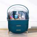 Makeup Cosmetic Organizer Box with Drawer Storage - Plastic Oval Storage Organizer with Turn Lock, Large Capacity for Womens Skincare and Beauty Products (Green)