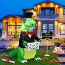 5ft Long Graduation Season Inflatable Outdoor Decorations, Dr. Dinosaur Inflatable Yard Decorations LED Light Decoration for Holiday Party Garden Lawn