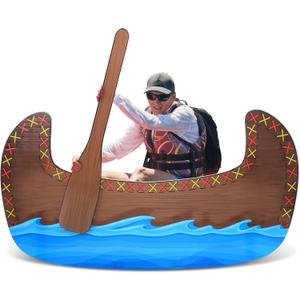 3 Pcs 5ft 3D Traditional Canoe Cardboard Cutout Stand up Set with 2 Oars Beach Nautical-Inspired Events Camping-Themed Canoe Stand up Photo Props for VBS Vacation Bible School Party Supplies