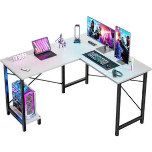 DUMOS L Shaped Desk, Computer Gaming Desks Corner Office Table with CPU Shelf for Home Study Writing Work Station 50 Inch, White