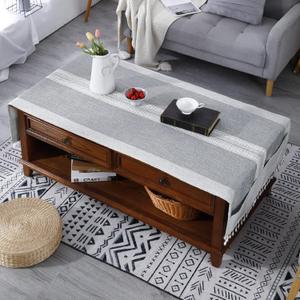 ZMNSZBD Linen Tassel Coffee Table Tablecloth Living Room Rectangular Tablecloth Cover with Pockets