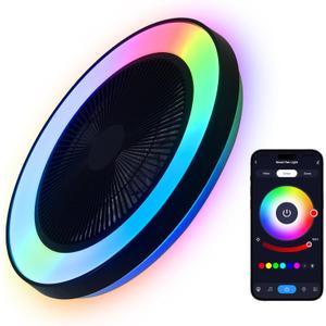20" LED Ceiling Fans with Lights Alexa/Tuya APP/Remote Control, Low Profile Smart RGB Ceiling Fans with Dimmable Lights, Flush Mount Enclosed Ceiling Fans for Bedroom, Kids Room Black