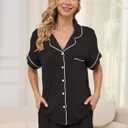 Womens Pajama Sets Short Sleeve Sleepwear Soft Button Down Nightwear Lounge Pj Set XS-XXL (Medium, Black(with Shorts Pocket))