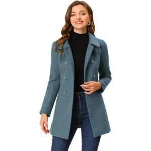 Allegra K Women's Peter Pan Collar Double Breasted Winter Long Trench Pea Coat (XS)