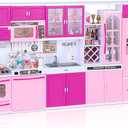 Kitchen Playset for Girls, Play Kitchen Toys for Dolls with Realistic Lights & Sounds, 56PCS Kids Pretend Play Kitchen Toy Accessories, Gifts for Toddlers Girls 3 4 5 6 Year Old