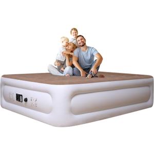 Air Mattress Queen with Built in Pump, 18 inch Luxury Double High Air Bed Fast Inflation/Deflation, Portable Inflatable Blow up Mattress with Carry Bag for Camping, Home&Guests, 650lb MAX (Brown)