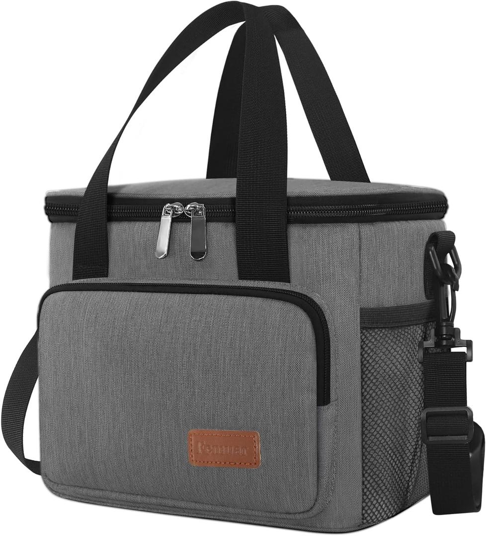 Femuar Lunch Bags for Women/Men, Insulated Lunch Bag for Work Office Picnic - Lunch Cooler Bag Leakproof Lunch Box with Adjustable Shoulder Strap - Grey(8.7L) (Medium Size)