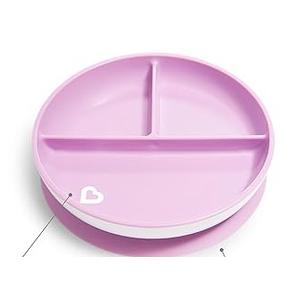 Munchkin Stay Put Suction Plates for Baby and Toddler, 3 Divided Sections, Purple