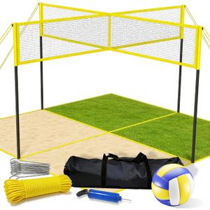 VICHTOP 4 Square Volleyball Game Set - 4 Way Cross Net for Backyard & Beach, Portable Outdoor Volleyball Badminton Combo Net, 4 Person Four Square Volleyball Net with Carrying Bag 10’x10’