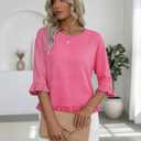 siliteelon Womens 3/4 Sleeve Tops Summer Tshirts Ruffle Flowy Crew Neck Dressy Casual Blouses 2026 Trendy Cute Work Outfits, M
