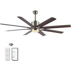 JONATHAN Y Octo Smart 6-Speed Ceiling Fan LED 66", Nickel/Neutral Brown | 1-Light, Reversible DC Motor, App And Remote Control, 3-Color Temperature, White Acrylic Shade, Metal, Slope-Compatible