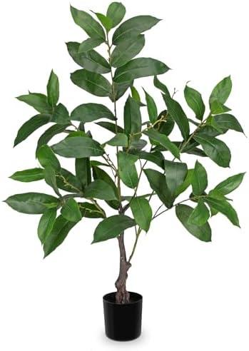 Briful Fake Plants 36.6'' Tall Artificial Plants Indoor Decor, Faux Bay Laurel Trees in Black Pot, Floor Plant Houseplant for Home Farmhouse Outdoor Patio Porch Decorations