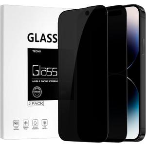TECHO Privacy Screen Protector Compatible with iPhone 14 Pro Max Tempered Glass Film (Edge to Edge Full Coverage) (Anti Spy Private) (9H Hardness) (2 PACK) (6.7 inch)