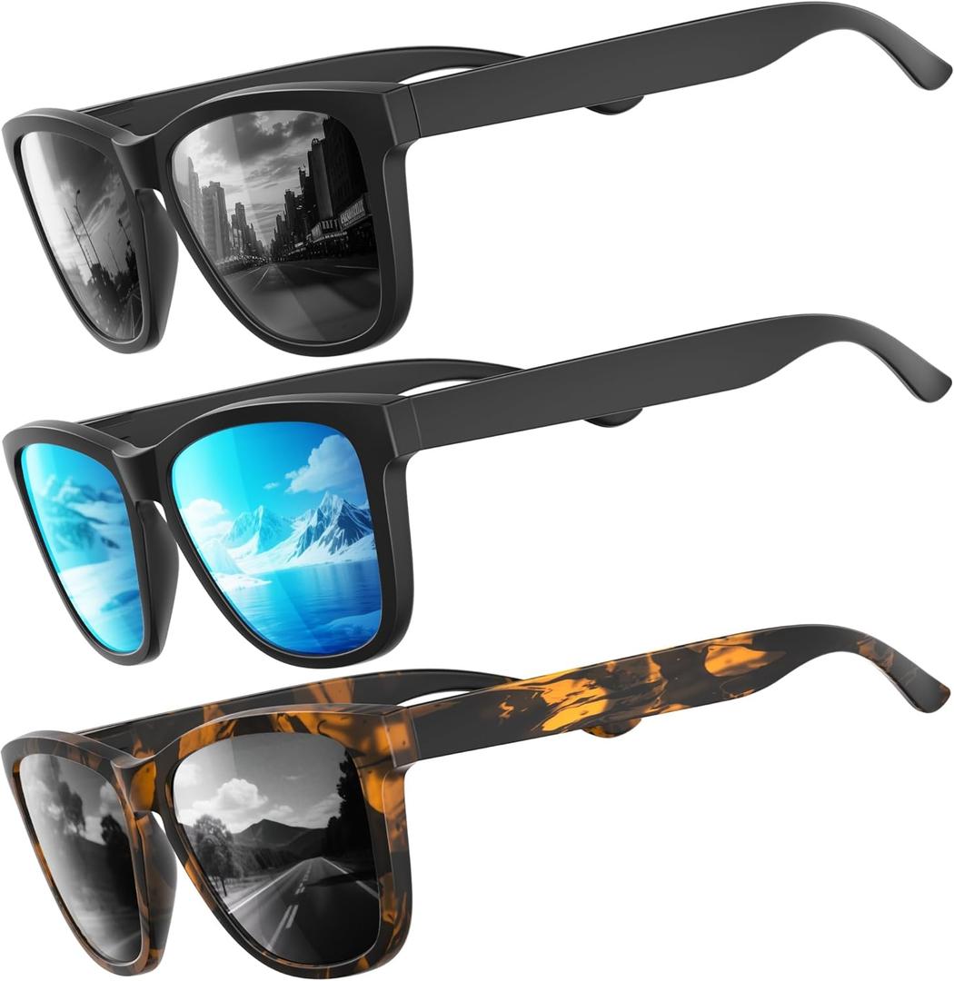 Polarized Sunglasses for Men's Women's - Fashion Men Sun Glasses Shades for Driving Fishing Lightweight UV Protection (A4 Black/Black/Ice Blue Mirrored)