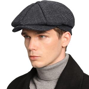 Mens Newsboy Cap High Woolen Tweed Gatsby Hat Ivy Cabbie Flat Golf Cap for Fathers Women Unisex (7 1/2-7 3/4 Plaid-dark Grey)