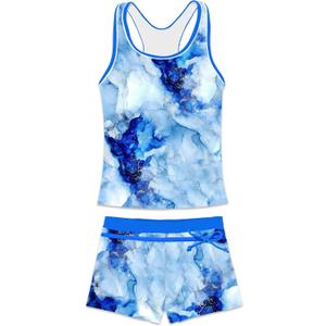 Little Girls' Summer Swimwear Two Piece Boyshort Tankini Kids Swimsuit (8-9 Years, Dream Blue)