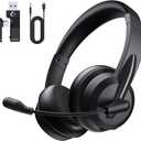 Wireless Headset with Mic for Work with AI Noise Cancelling Mic for Clear Calls, Bluetooth V5.3 Headphones with Microphone to USB A/C Dongle & Mic Mute for Computer Laptop PC iPhone (Black)