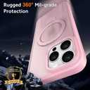 IYH Magnetic Case for iPhone 15 Pro 6.1 inches, 360 Rotatable Ring Stand, MagSafe Compatible, Military-Grade Shockproof, Translucent Design Skin-Feel TPU Frame(Pink)