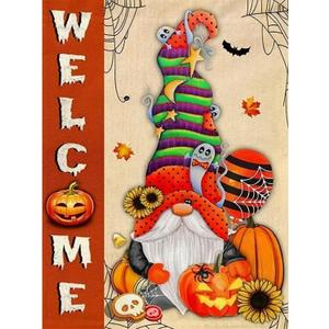 JFYHAB Halloween Gnome Pumpkin Diamond Painting Kits for Adults Weclome Diamond Art Kits for Adult Beginner, DIY Full Drill Skull Diamond Dots Paintings with Diamonds 5D Gem Art Decor 16x12 Inch