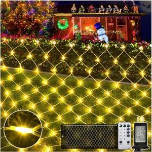 KNONEW Christmas Net Lights, 600 LEDs 19.7ft x 13.1ft Outdoor Waterproof Mesh Lights with 8 Modes & Timer, Plug-in Net Fairy Lights for Garden Bushes, Party Wedding Holiday.Warm White