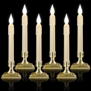 6 Pcs Sensor Dawn to Dusk Window Candles, Flickering Battery Candles for Windows, Ultra Bright Fake Candle Lights with Gold Holders, Led Candlesticks for Xmas Home Decor, White Light