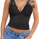 Avidlove Lace Tank Top for Women Summer Deep V Neck Y2K Crop Top Sexy Slim Fit Going Out Tops (Black), XL