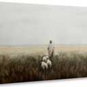 Jesus and Lamb Canvas Wall Art Vintage Christianity shepherd Painting Picture Wall Decor Jesus Leaves the 99 Sheep Inspirational Poster Print Artwork for Church Study Living Room Home Decoration, 61L x 40.6W cm