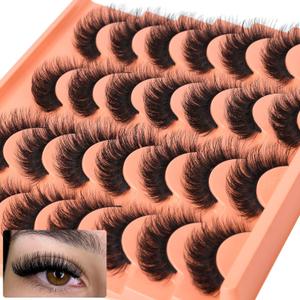 Short Lashes Natural Look False Eyelashes Thick Volume Faux Mink Lashes Pack Wispy Strip Fake Eyelashes Cat Eye Lashes that Look Like Extensions, 14 Pairs