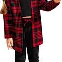 WDIRARA Toddler Girl's 3 Pieces Plaid Open Front Top and and Cami and Leggings Set Black and Red 5Y