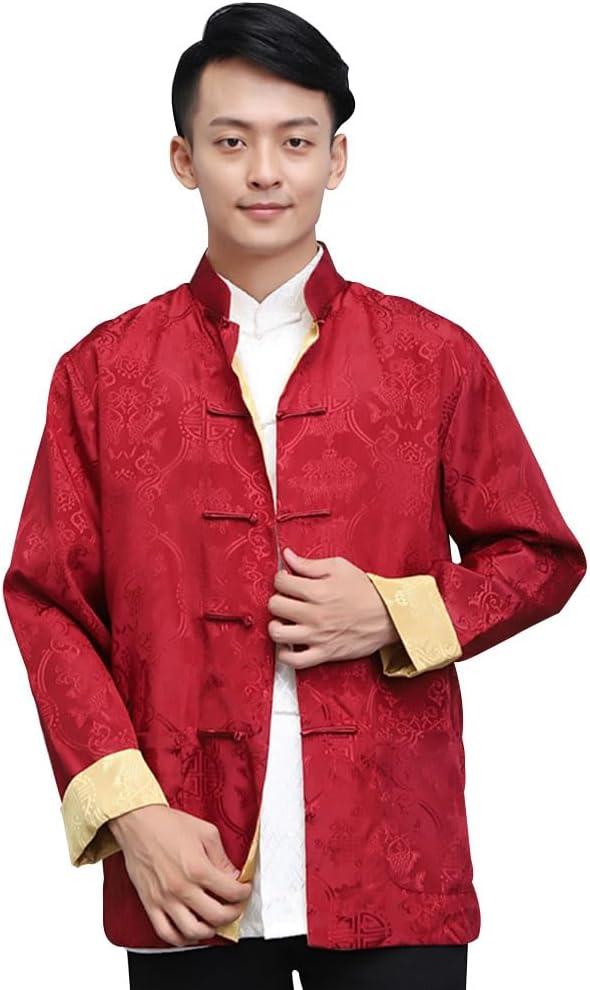 Men's Traditional Chinese Kung Fu Clothing Hanfu & Tang Suit Jacket Wing Chun Uniform Martial Arts Coats (Red+gold)