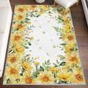 Artoid Mode Yellow Daisy Summer Floral Area Rug, Spring Home Decor Low-Profile Washable Area Rugs for Entryway Bedroom Living Room Laundry Room Indoor 4x6 Feet
