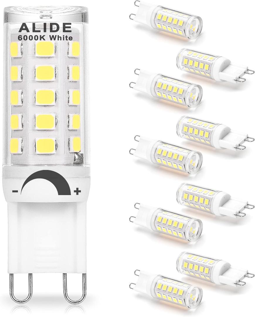ALIDE G9 Led Bulbs 3W Dimmable 6000K Daylight White Replace 20W 25W 30W Halogen Equivalent, AC120V T4 Clear G9 Bi-pin Led Bulbs for Chandelier Pendant Wall Home Lighting, 300LM, 360Deg, 10Pack