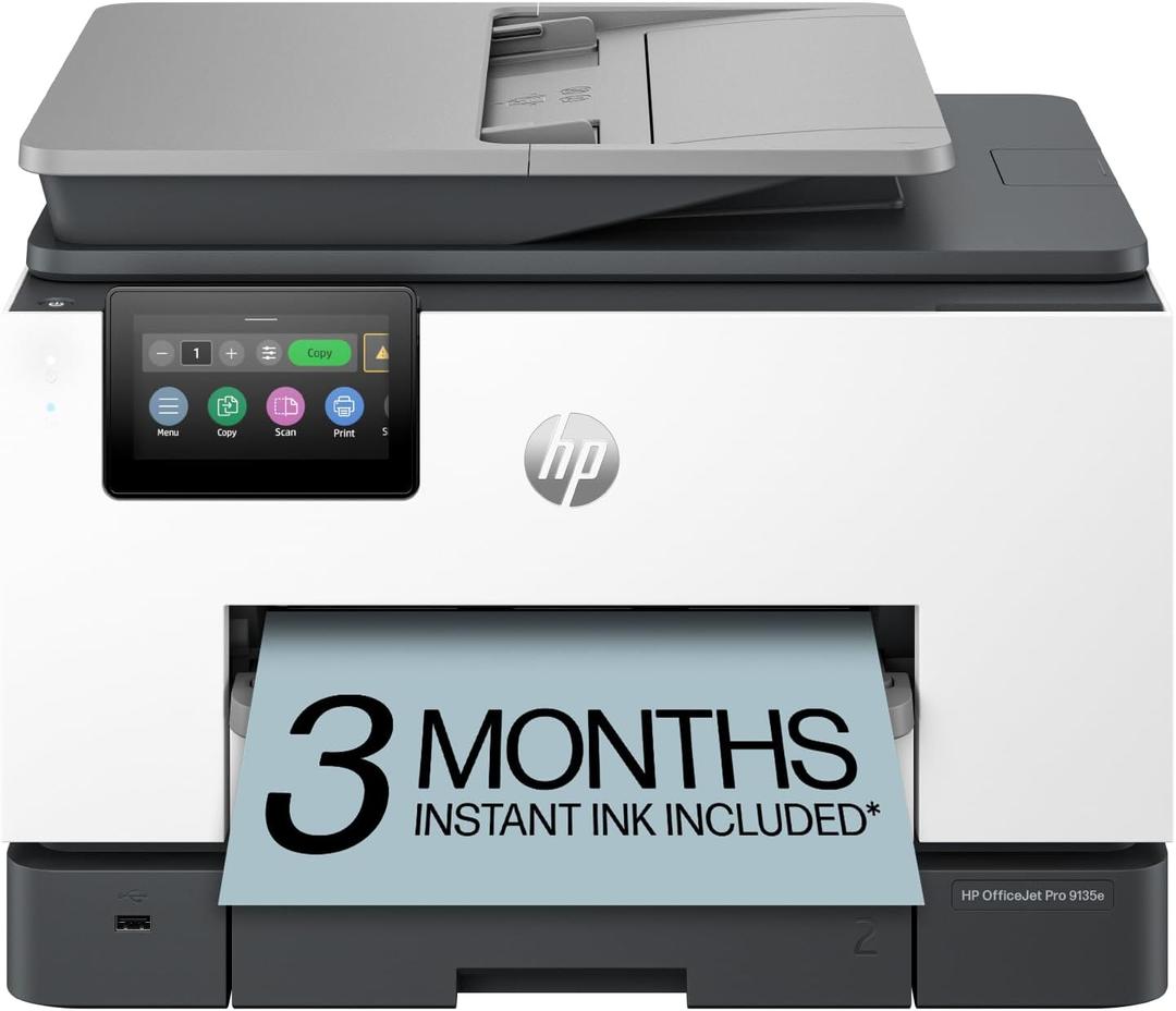 HP OfficeJet Pro 9135e Wireless All-in-One Color Inkjet Printer, Print, Scan, Copy, fax, ADF, Duplex Printing Best-for-Office, AI-Enabled (404M0A)