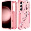 For Samsung Galaxy S23 Case - Women Cute Girls Phone Cover Girly Aesthetic Unique Design Teen Kawaii Plum Flower Heavy Duty Protective Hard Shockproof Military Grade Funda for Galaxy S23