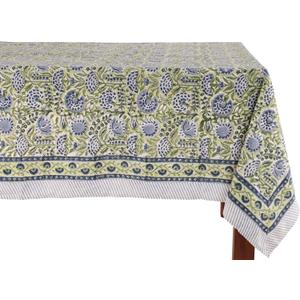 ATOSII Amara Green 100% Cotton Rectangle Fall Tablecloth, Handblock Floral Print Linen Table Cloth for Kitchen Dining I Parties, Weddings, Outdoors, Easter I Home Decor 60 X 90 Inches I 6 Seater