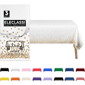 Eleclassi 12 Pack White and Gold Plastic Table Cloth Disposable Tablecloth DIA 84 in - Waterproof Plastic Tablecloths - Gold Polka Dot Birthday Tablecloth