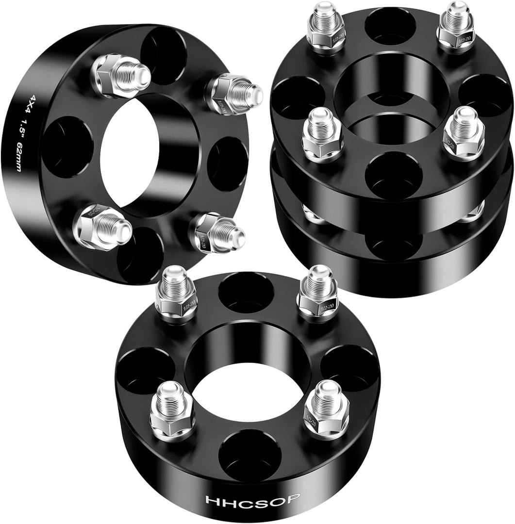 4x4 Golf Cart Wheel Spacers, 1.5 inch ATV Wheel Adapters for EZ GO EZGO Club Car, 4PCS 4x101.6mm Wheel Spacer Hub Bore 62mm with 1/2" x20 Studs - Black