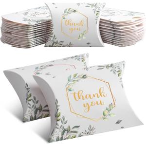 Haomian 100 PCS 4.5Inch x 3.5Inch Kraft Paper Pillow Gift Boxes Candy Treat Gift Box Wedding Gift for Guests Boxes Sweet Bags Thank You Box for Bridal Shower Wedding Shower Birthday Party Supplies