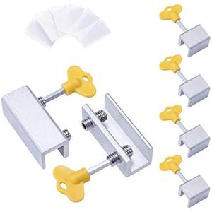 6Pcs Adjustable Sliding Window Locks Stops, Aluminum Alloy Door Frame Security Lock with Keys (4*Single Hole and 2*Double Hole)